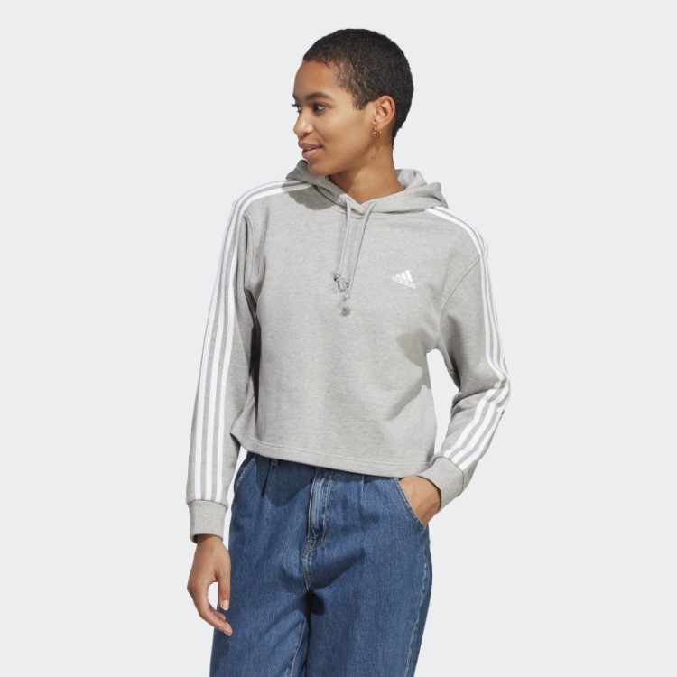 Adidas Essentials 3 Stripes French Terry Crop Hoodie Branco Quente