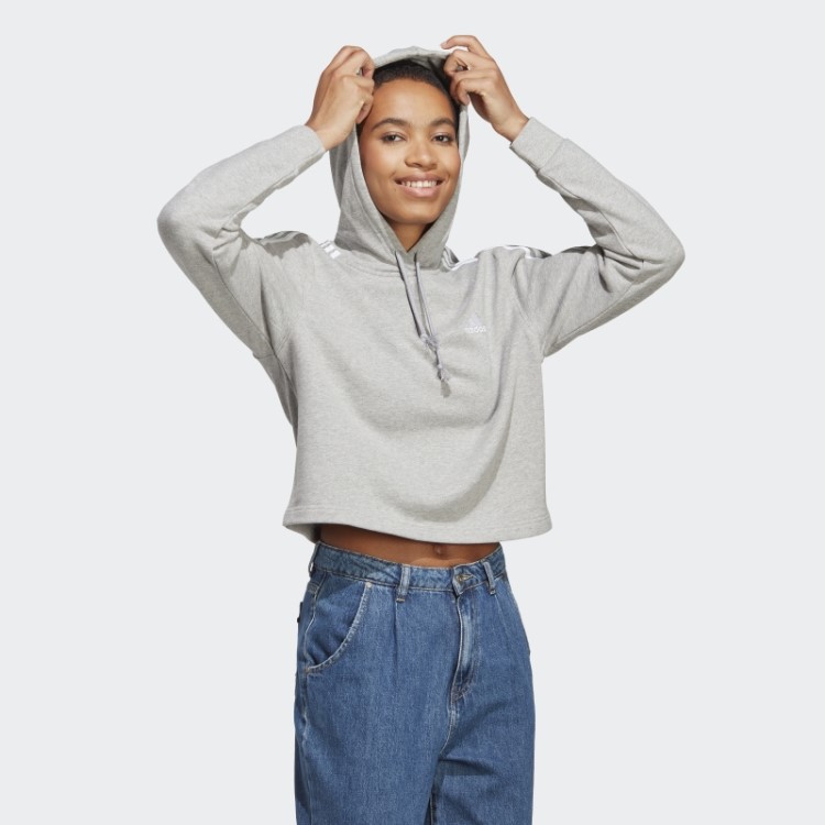 Adidas Essentials 3 Stripes French Terry Crop Hoodie Branco Quente