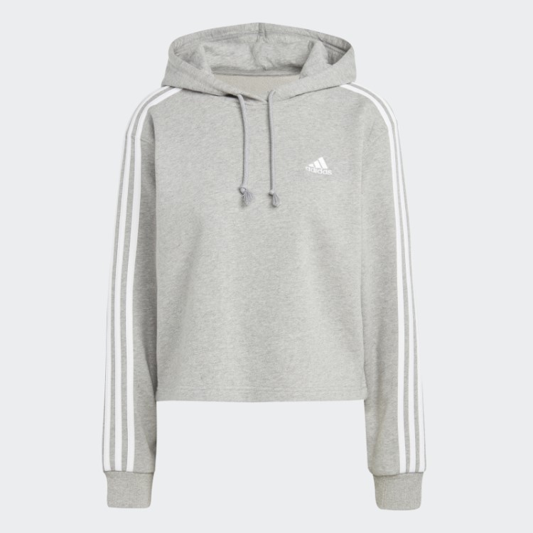 Adidas Essentials 3 Stripes French Terry Crop Hoodie Branco Quente