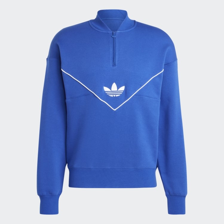 Moletom Azul Adicolor Arquivo Sazonal Com Meio Zíper Da Tripulação