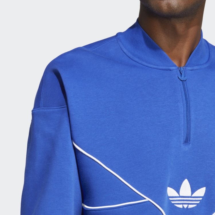 Moletom Azul Adicolor Arquivo Sazonal Com Meio Zíper Da Tripulação