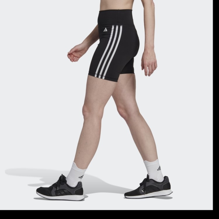 Leggings Curtas De Cintura Alta Adidas Black Training Essentials 3 Listras Elegantes