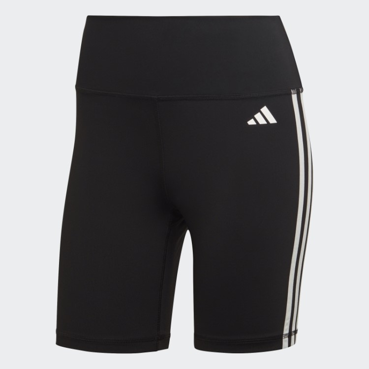 Leggings Curtas De Cintura Alta Adidas Black Training Essentials 3 Listras Elegantes