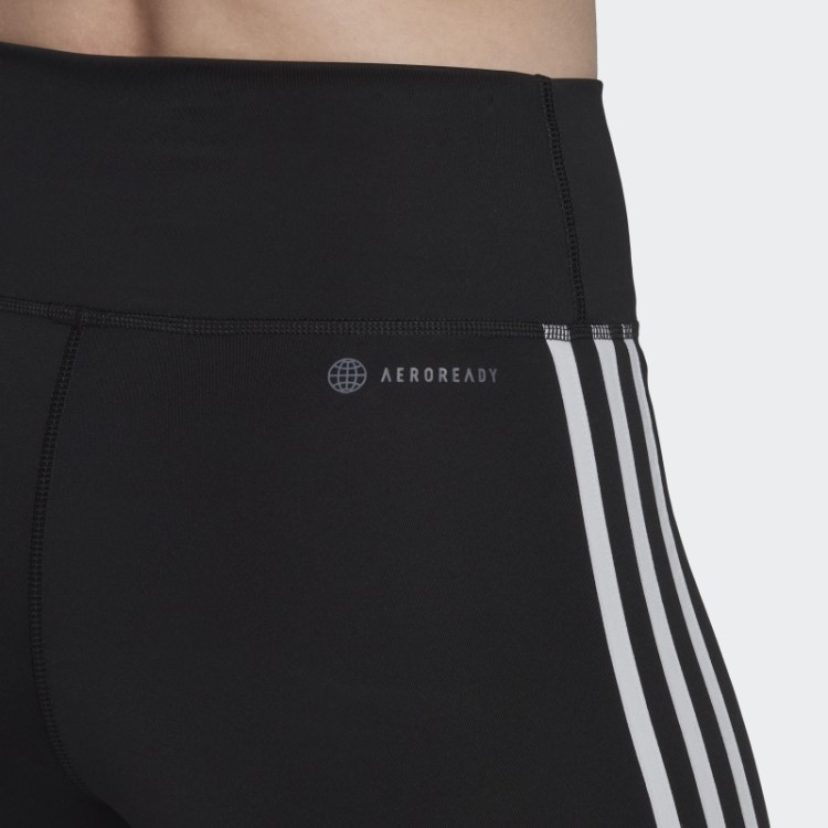 Leggings Curtas De Cintura Alta Adidas Black Training Essentials 3 Listras Elegantes