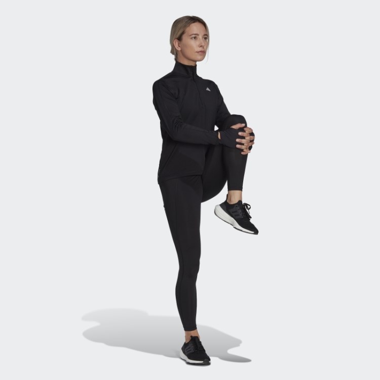 Blusa Preta De Manga Longa Com Meio Zíper E Corrida Rápida Adidas