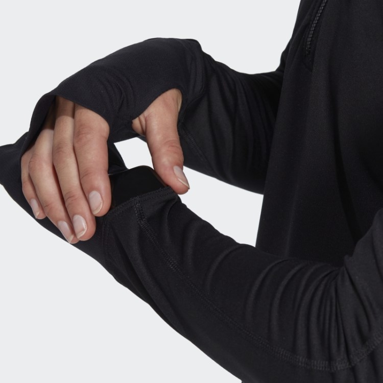 Blusa Preta De Manga Longa Com Meio Zíper E Corrida Rápida Adidas