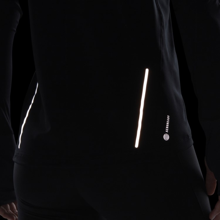 Blusa Preta De Manga Longa Com Meio Zíper E Corrida Rápida Adidas
