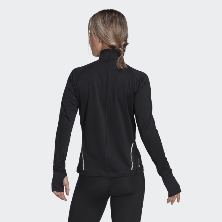 Top Preto De Manga Comprida Com Meio Zíper E Corrida Rápida Adidas