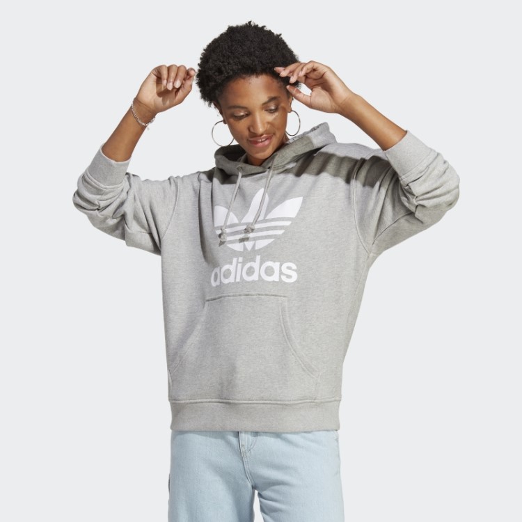 Moletom Cinza Médio Com Capuz Adidas