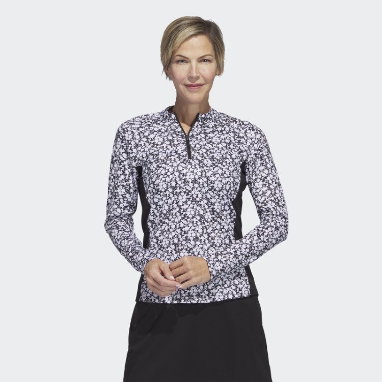 Camisa Polo De Golfe Preta Adidas Ultimate365 Estampada Com Zíper 1/4 E Gola Zombeteira