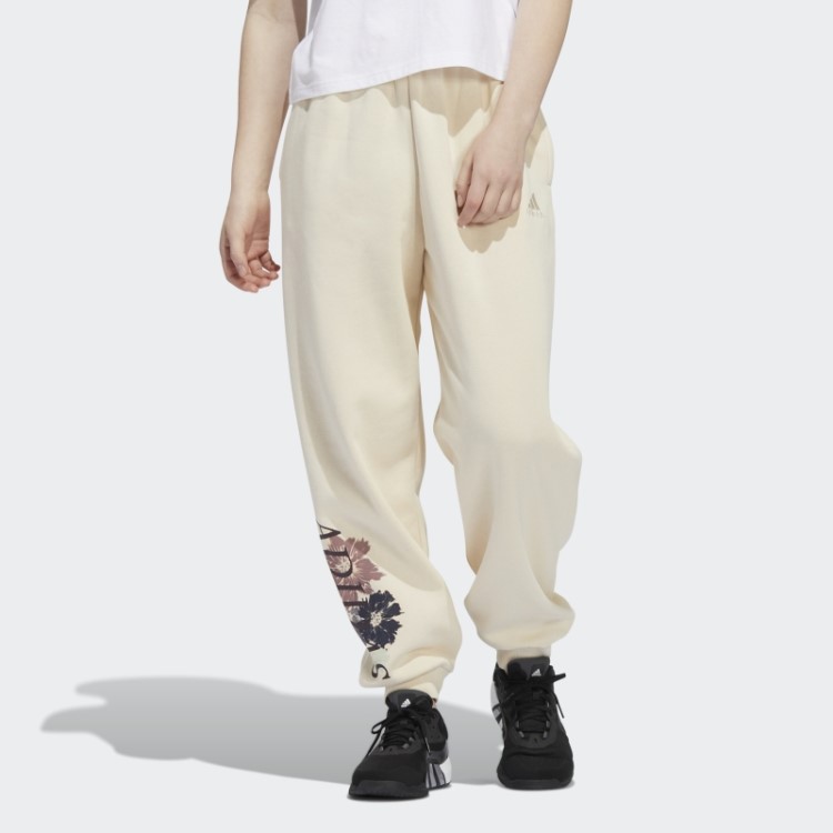 Calça Jogger Com Estampa Floral Adidas Tom Ecru
