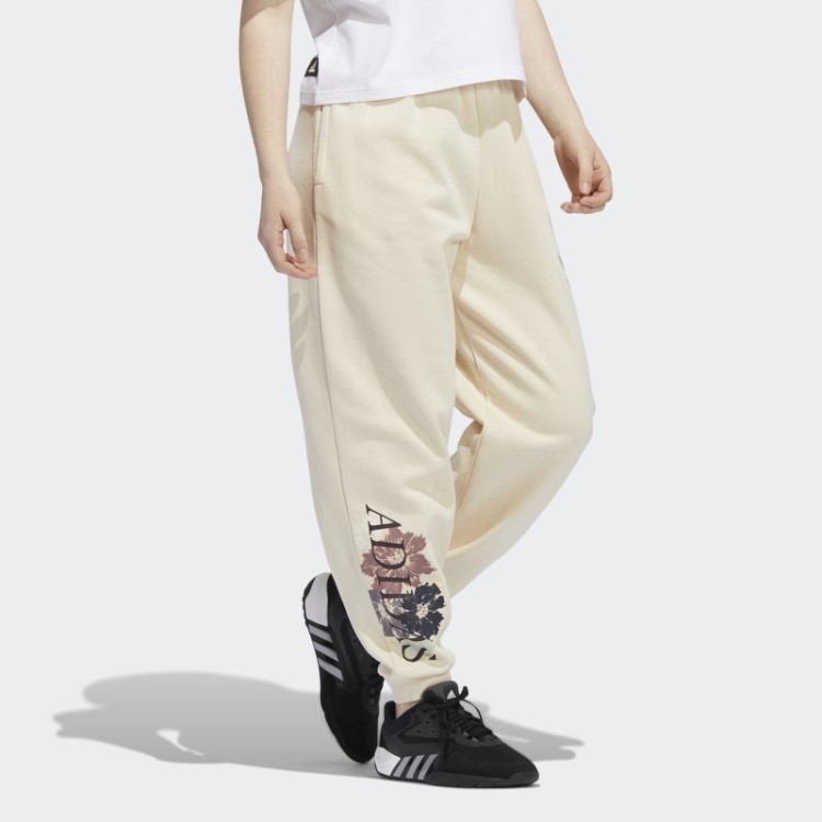 Calça Jogger Com Estampa Floral Adidas Tom Ecru
