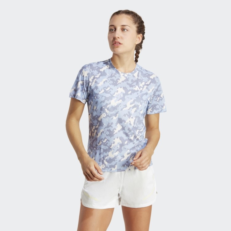 Adidas Own The Run Camo Running T-shirt Blue Dawn