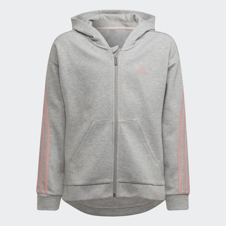 Moletom Com Capuz E Zíper Nas Três Listras Cinza Médio Adidas