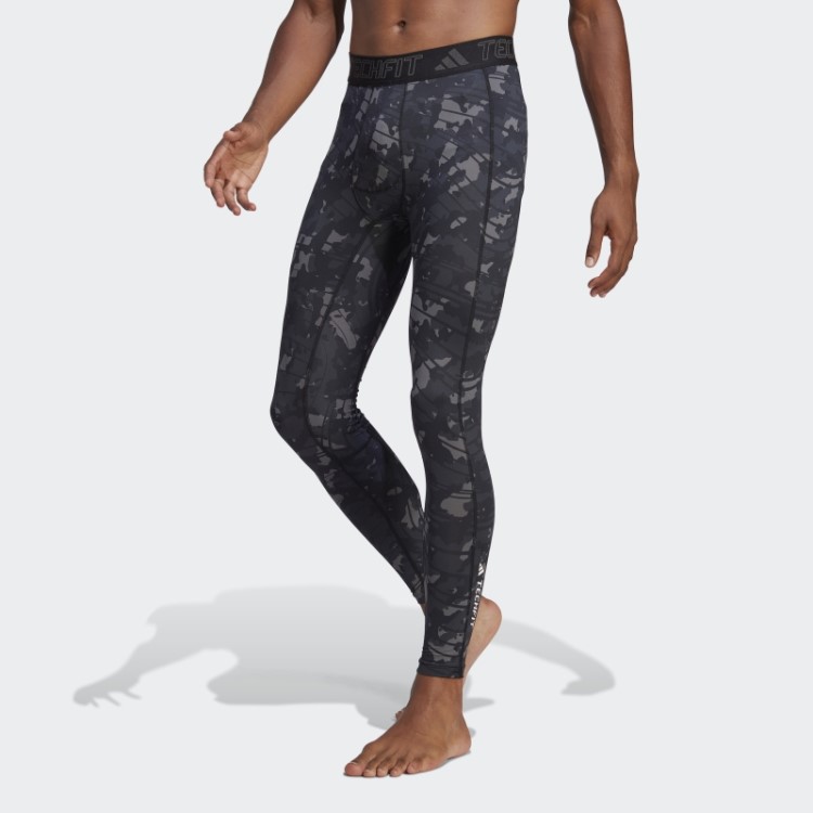 Meia Calça Preta Techfit Com Estampa Allover Adidas