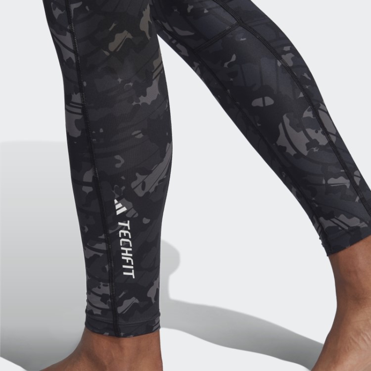 Meia Calça Preta Techfit Com Estampa Allover Adidas