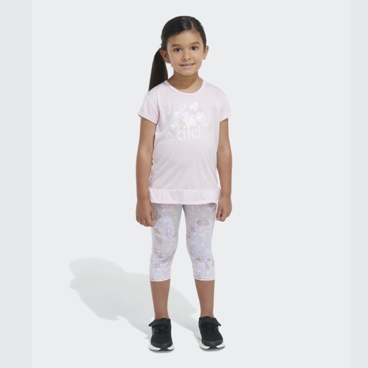 Conjunto Capri Estampado E Camiseta Rosa Adidas Mélange