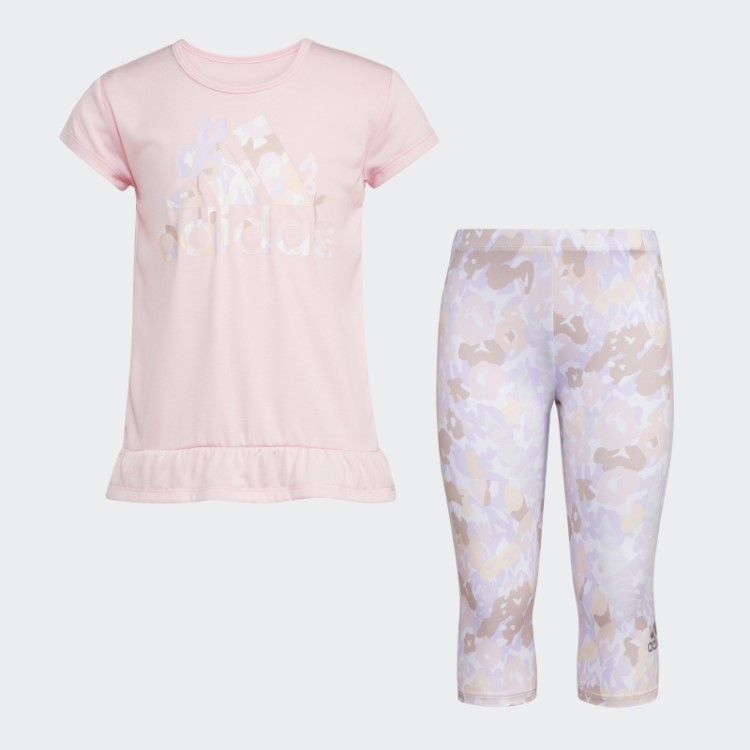 Conjunto Capri Estampado E Camiseta Rosa Adidas Mélange