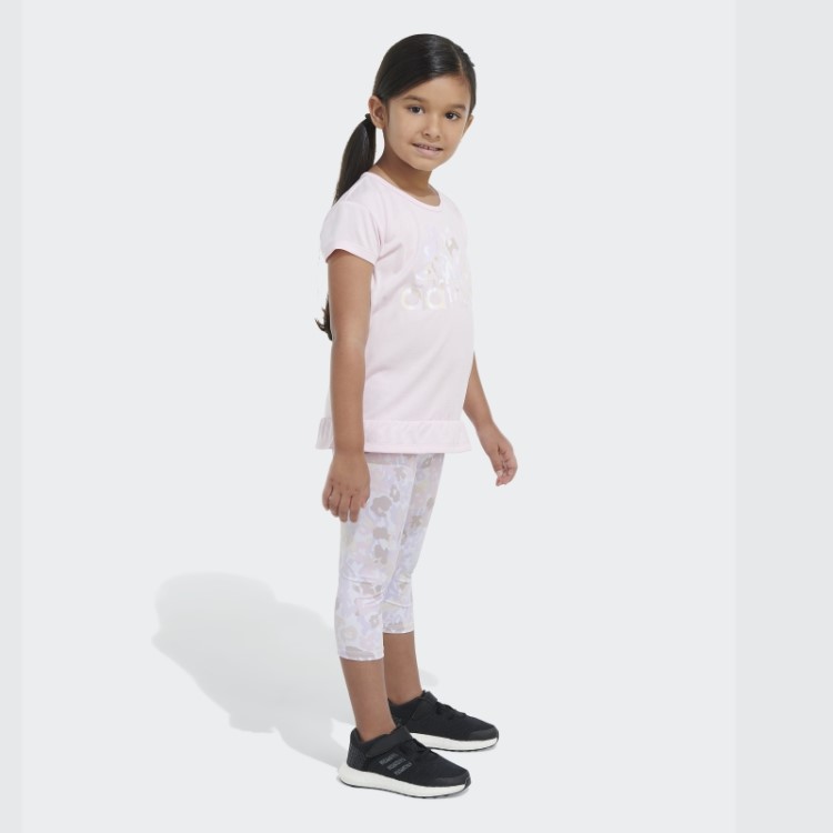 Conjunto Capri Estampado E Camiseta Rosa Adidas Mélange