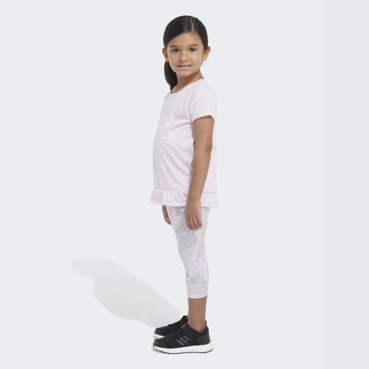 Conjunto Capri Estampado E Camiseta Rosa Adidas Mélange