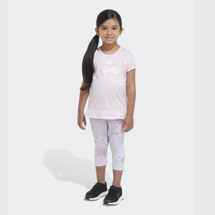Conjunto Capri Estampado E Camiseta Rosa Adidas Mélange