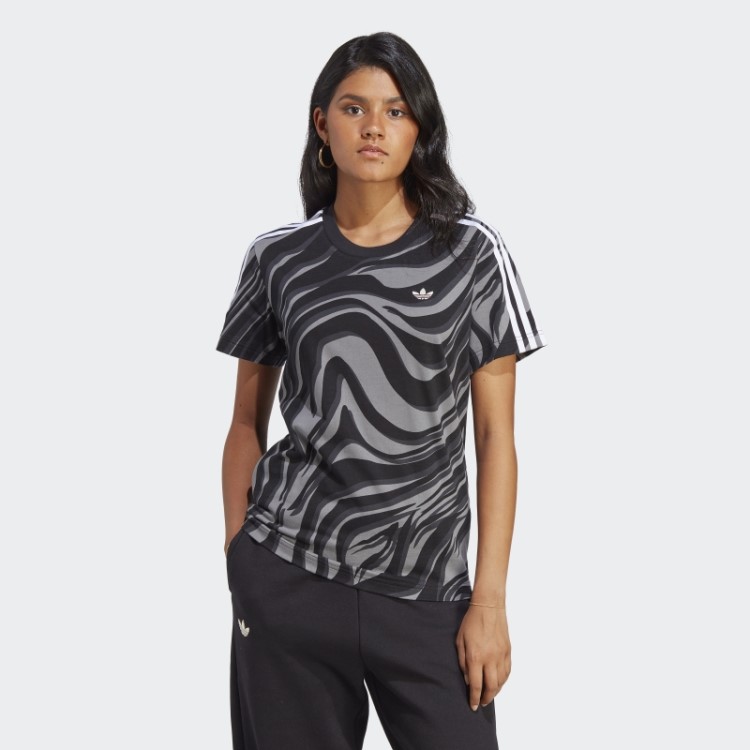 Camiseta Preta Abstrata Com Estampa Animal Print Adidas