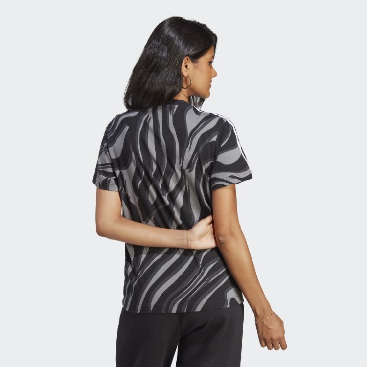 Camiseta Preta Abstrata Com Estampa Animal Print Adidas