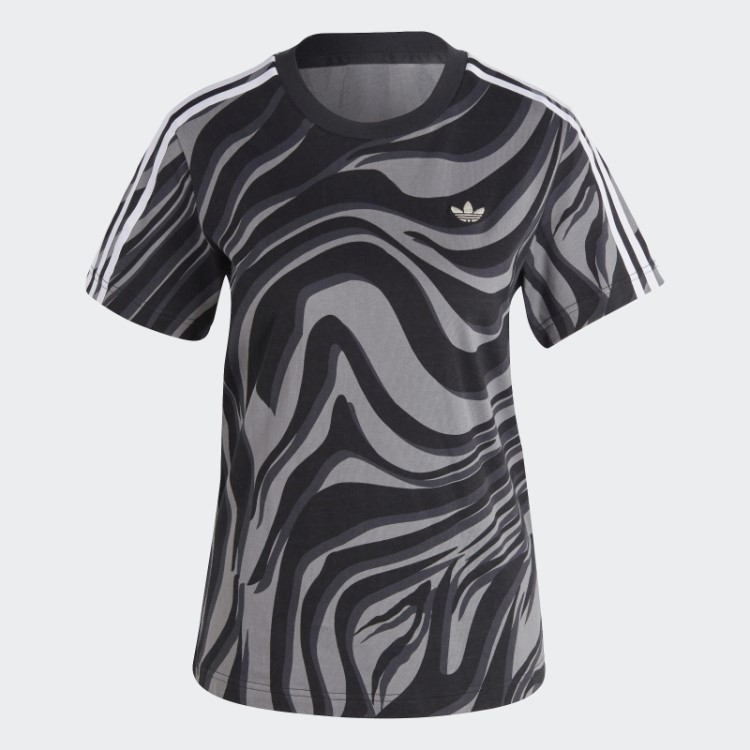 Camiseta Preta Abstrata Com Estampa Animal Print Adidas