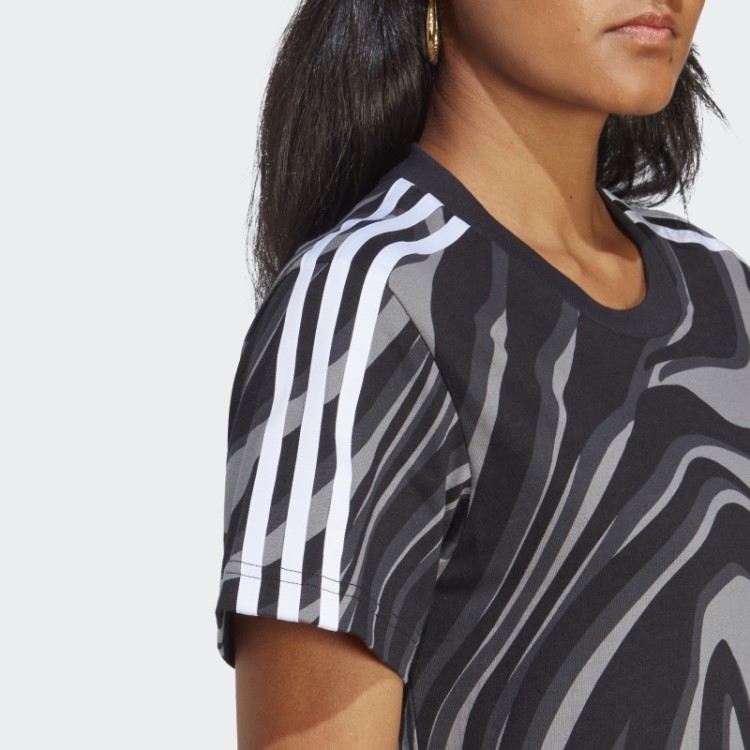 Camiseta Preta Abstrata Com Estampa Animal Print Adidas