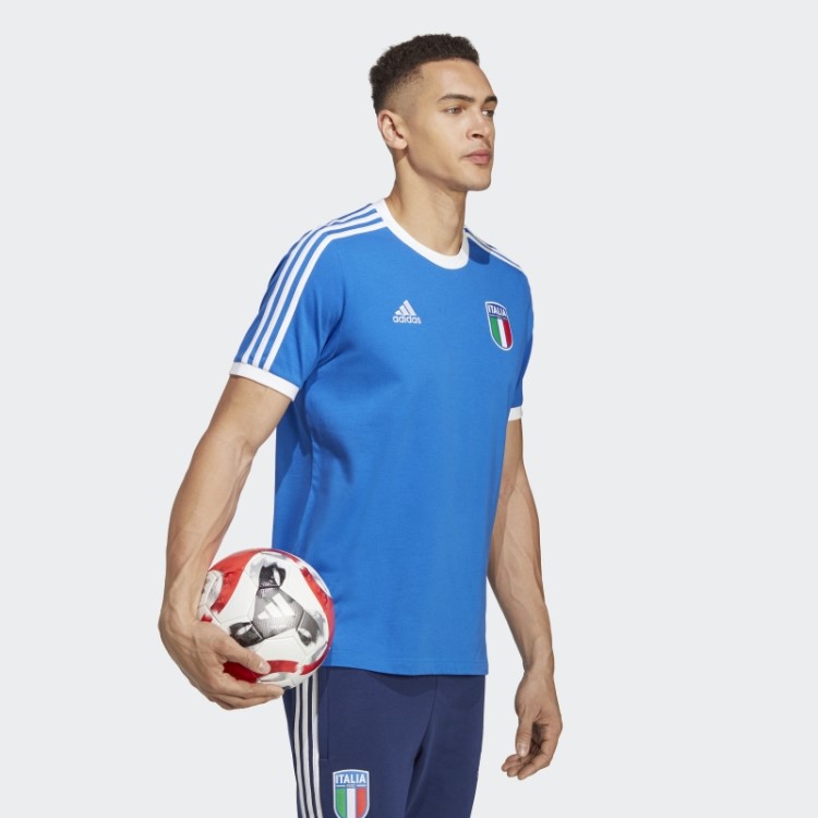 Camiseta Azul Com As Três Listras Da Itália Adidas