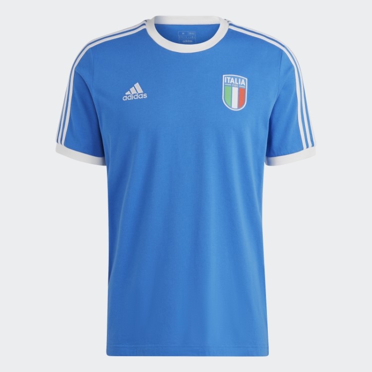Camiseta Azul Com As Três Listras Da Itália Adidas
