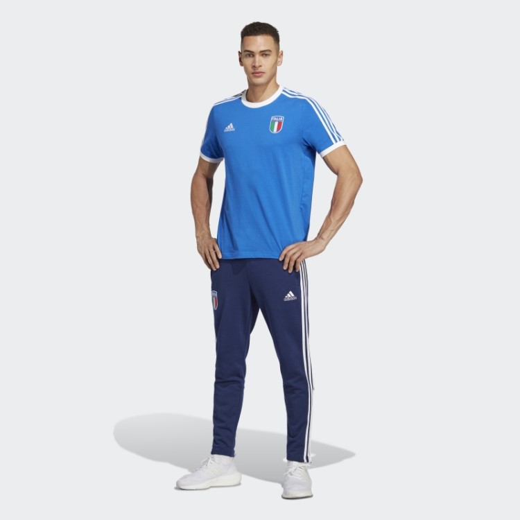 Camiseta Azul Com As Três Listras Da Itália Adidas