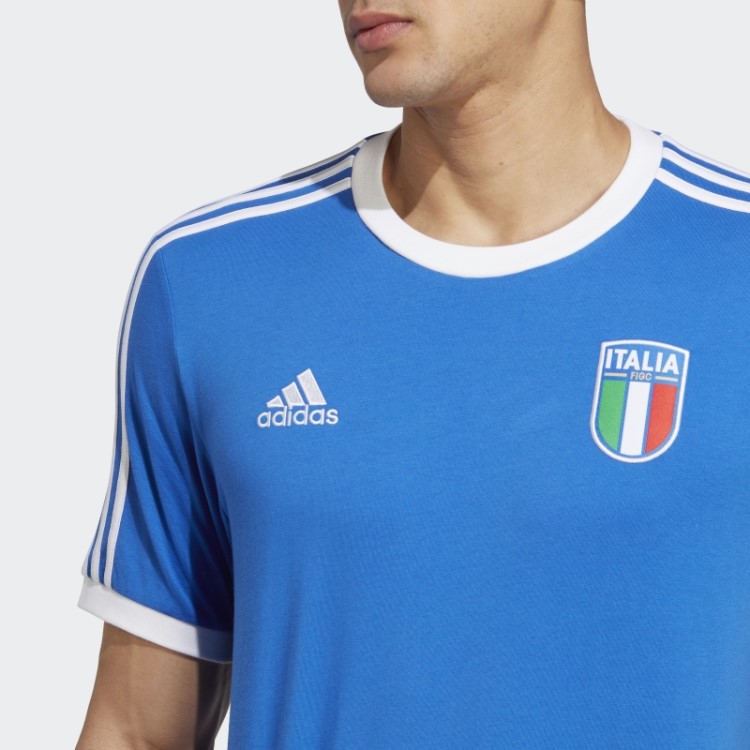 Camiseta Azul Com As Três Listras Da Itália Adidas