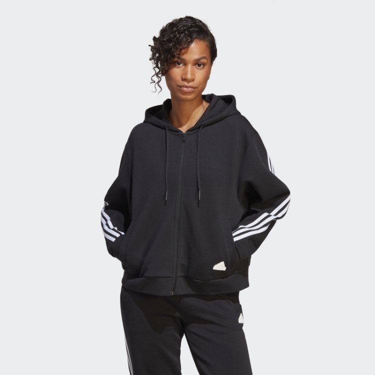 Future Icons Moletom Com Capuz E Zíper Nas Três Listras Preto Adidas