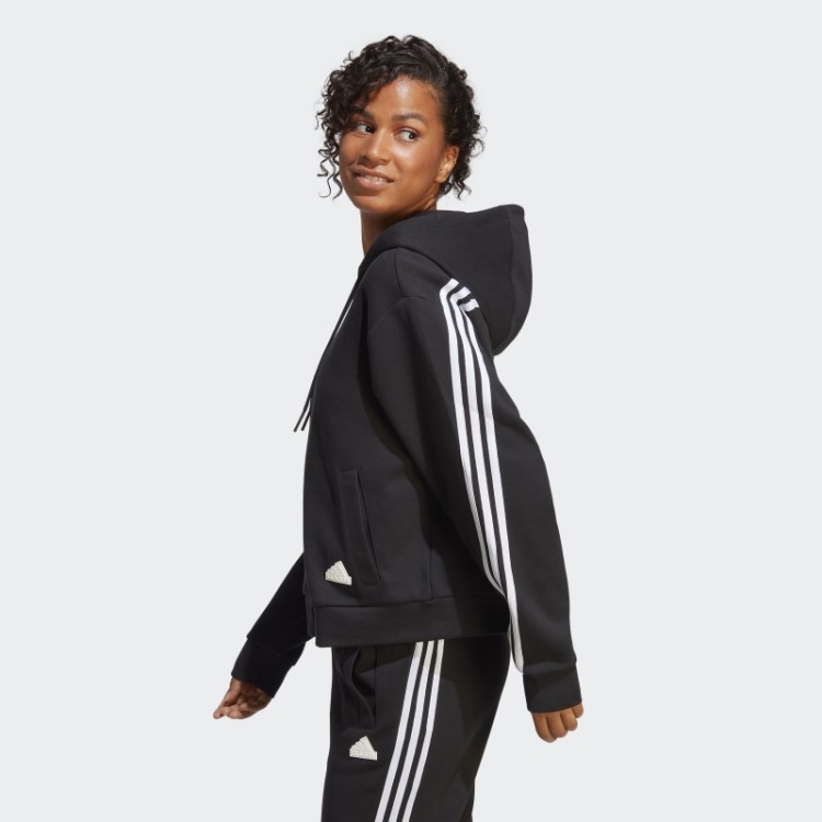 Moletom Com Capuz E Zíper Nas Três Listras Preto Future Icons Da Adidas