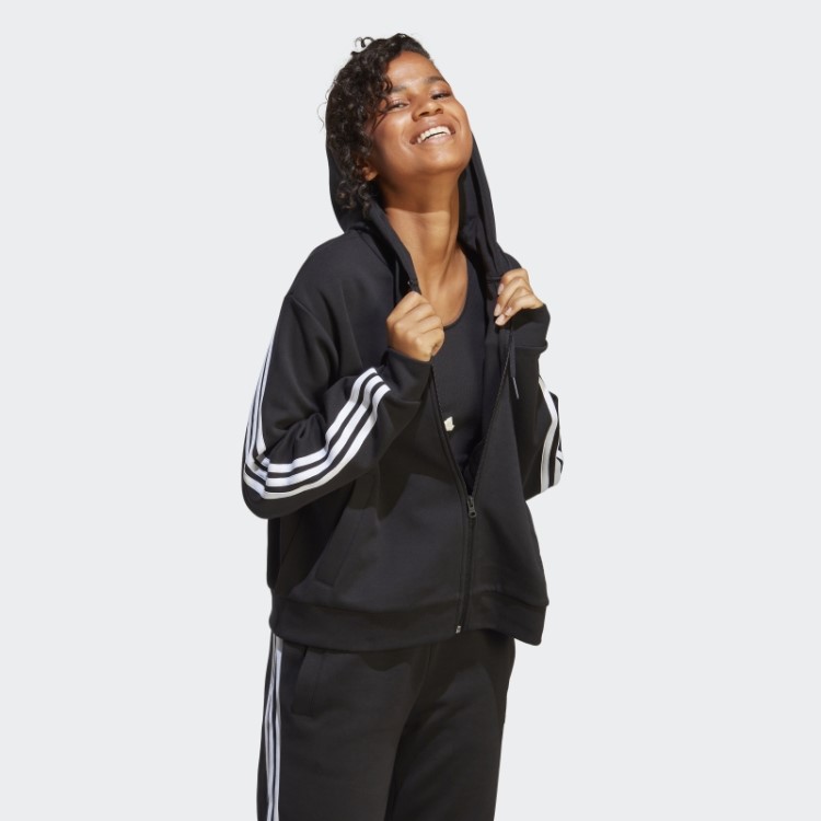 Moletom Com Capuz E Zíper Nas Três Listras Preto Future Icons Da Adidas