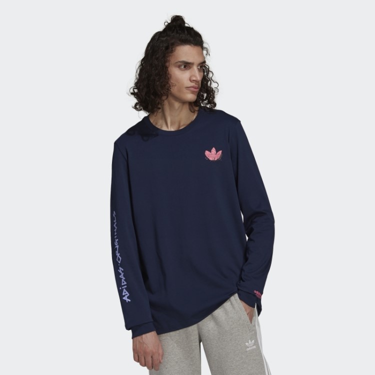 Camiseta Engraçada Dino Manga Longa Adidas Navy