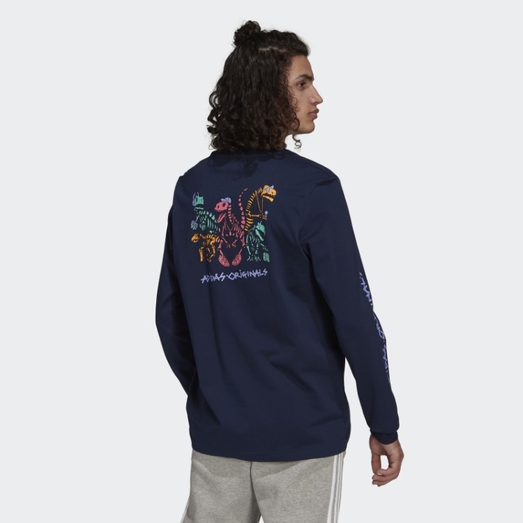 Camiseta Engraçada Dino Manga Longa Adidas Navy