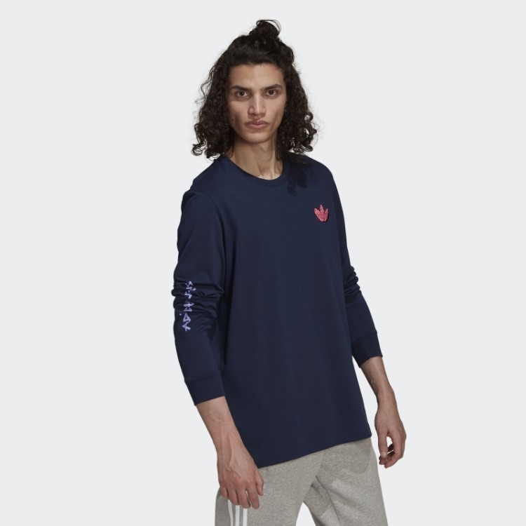 Camiseta Engraçada Dino Manga Longa Adidas Navy