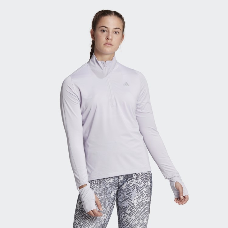 Top Adidas De Corrida Rápida Com Meio Zíper E Manga Longa Prata Dawn Fashion