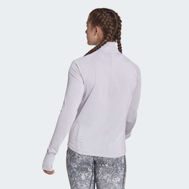 Top Adidas De Corrida Rápida Com Meio Zíper E Manga Longa Prata Dawn Fashion