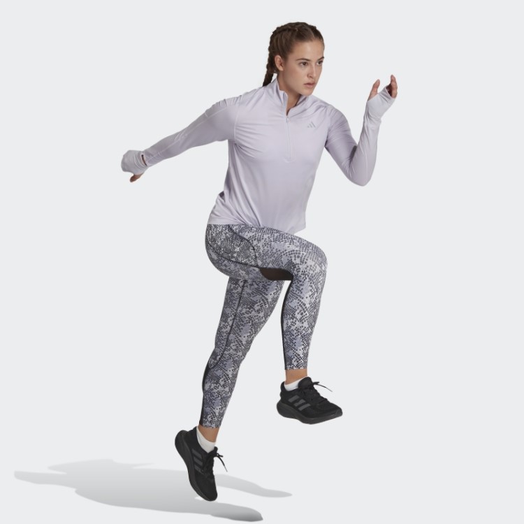 Top Adidas De Corrida Rápida Com Meio Zíper E Manga Longa Prata Dawn Fashion