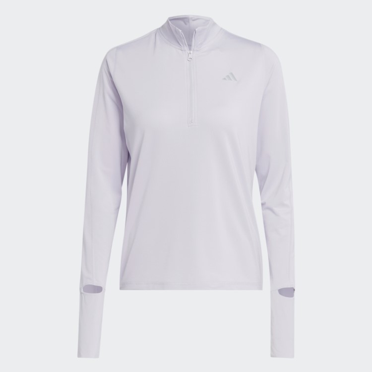 Top Adidas De Corrida Rápida Com Meio Zíper E Manga Longa Prata Dawn Fashion