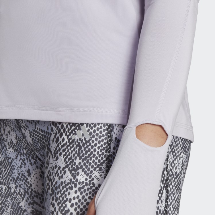 Top Adidas De Corrida Rápida Com Meio Zíper E Manga Longa Prata Dawn Fashion