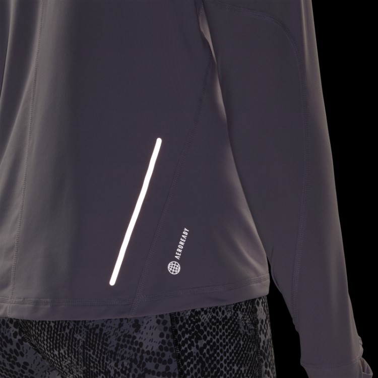 Top Adidas De Corrida Rápida Com Meio Zíper E Manga Longa Prata Dawn Fashion