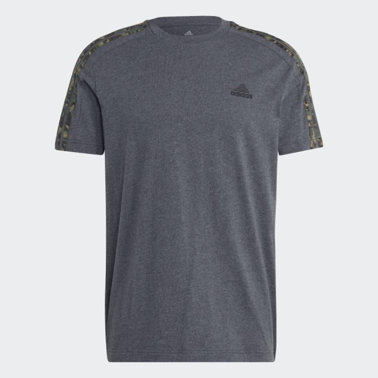 Camiseta Cinza Escuro Mescla Adidas Essentials Com As Três Listras