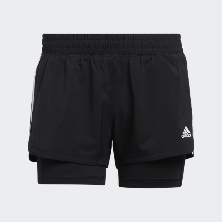 Short Preto Adidas Pacer Com As Três Listras Trançadas Dois Em Um