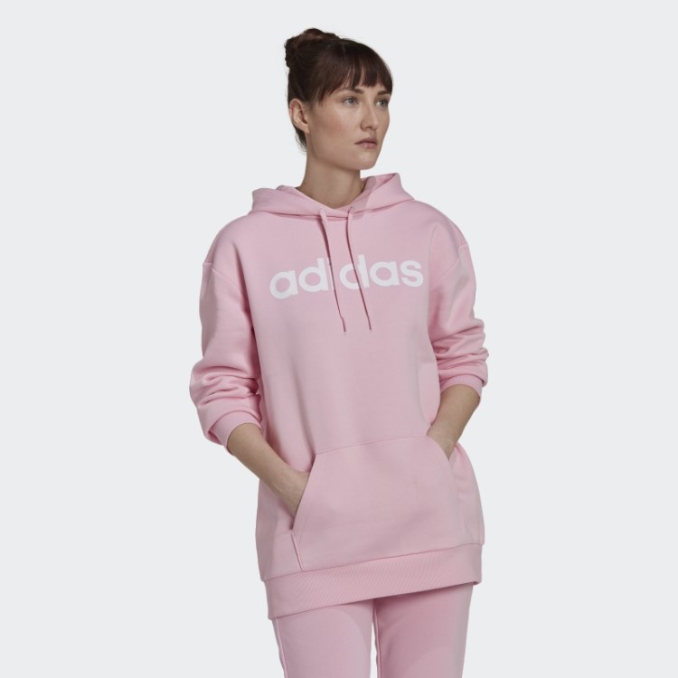 Adidas Essentials Moletom De Lã Com Capuz Oversize Rosa Verdadeiro