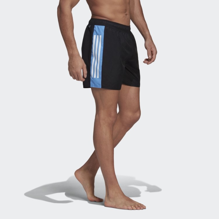 Short De Natação Preto Com As Três Listras Colorblock Da Adidas