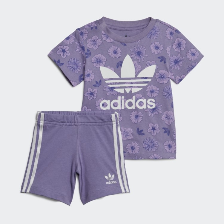 Conjunto De Camiseta E Short Floral Adidas Lilás